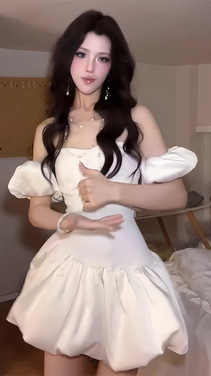 Charming Off The Shoulder Satin A Line White Short 16th Birthday Outfits Homecoming Dress D784