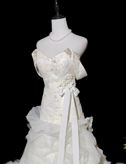 Pretty Spaghetti Straps Satin Appliques Beaded Tulle Pleated Mermaid Long Wedding Dress Bridal Dress D2371