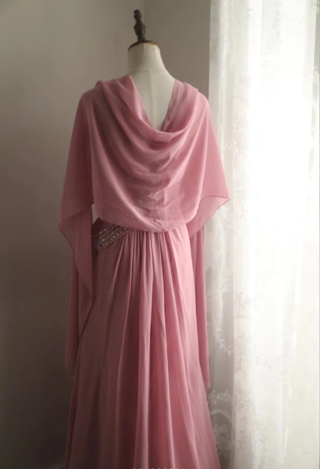 Pretty Pink Chiffon Beaded Mermaid Long Party Dress Evening Gown D2326