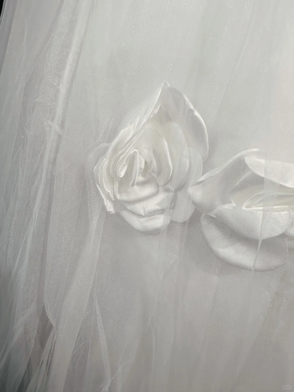 Fairy Ball Gown Off The Sholder 3D Flowers White Tulle Beaded Long Evening Dress Birthday Dress D2507