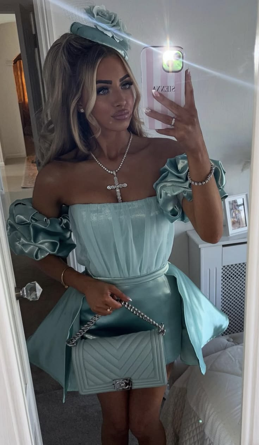 Elegant Light Green Satin A Line Short Homecoming Dress Cocktail Dress D3307