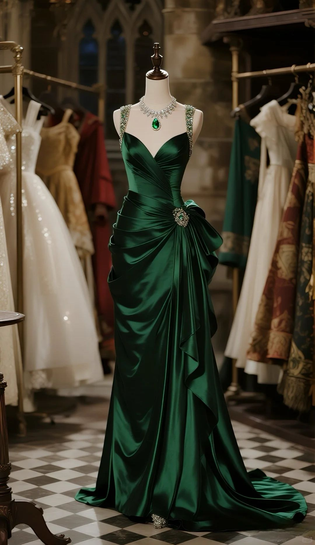 Stylish Green Beaded Satin Pleated Mermaid Long Wedding Guest Dress Party Gown D1905