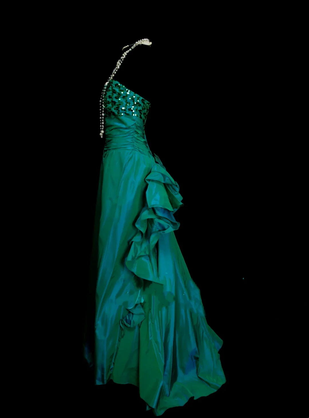 Chic Sweetheart Neck Green Satin Pleated With Sequined Bodice Mermaid Long Prom Dresses Party Dress D4511