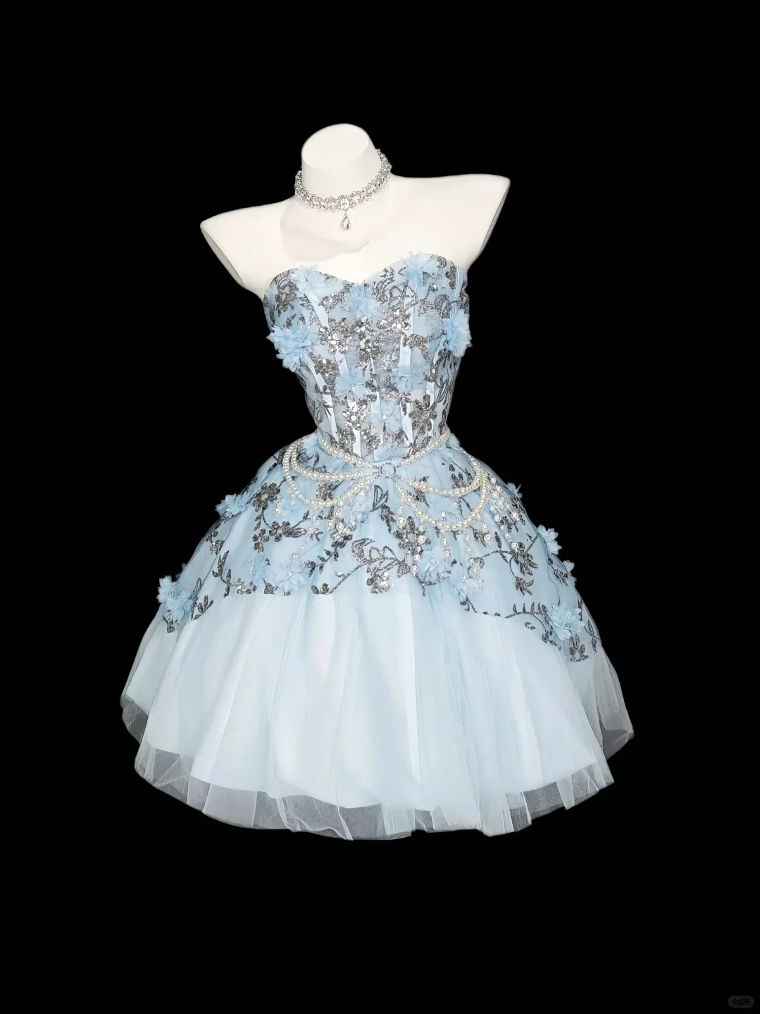 Sweet Strapless Tulle Lace Beaded Appliques Short Graduation Homecoming Dress,Blue A Line 15th Birthday Outfits D3147