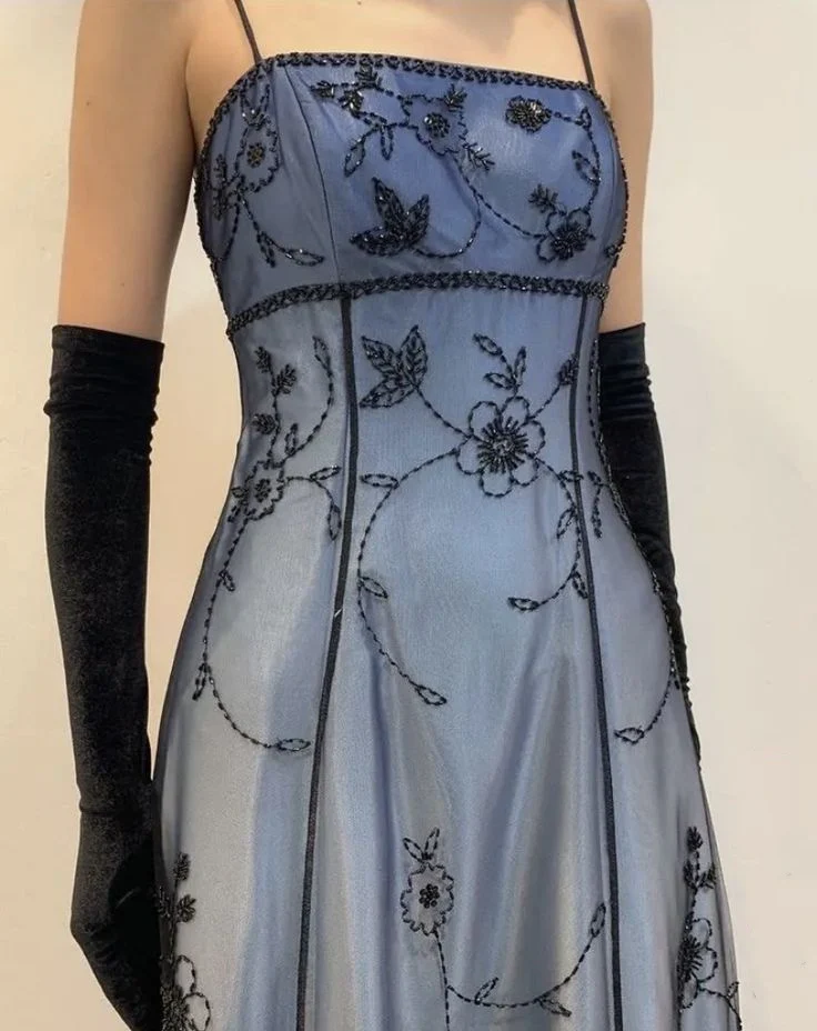Gorgeous Spaghetti Straps Ombre Blue Tulle Beaded Mermaid Eevening Dress Long Birthday Party Gown D1695
