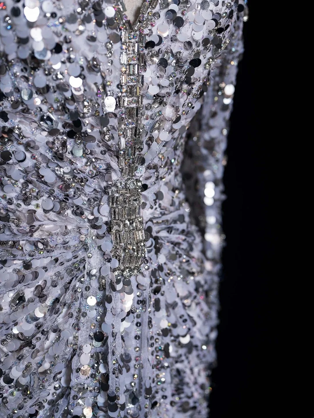 Sparkly V Neck Silver Sequin Beaded Sheath Long Party Dress Evening Dress With Ruched D4851