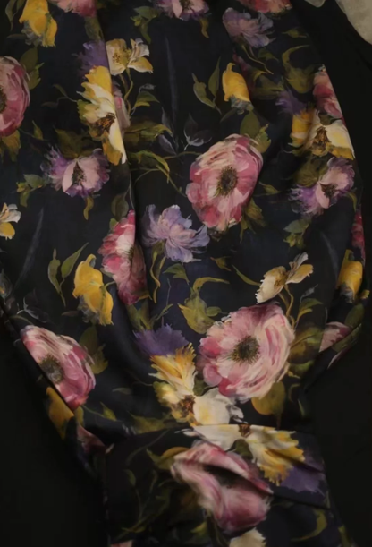 Pretty Strapless Satin Rose Print Floral Long Birthday Party Dress Evening Gown D2205