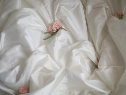 Elegant Strapless Ball Gown White Satin Pleated Floral Long Wedding Dress D2316