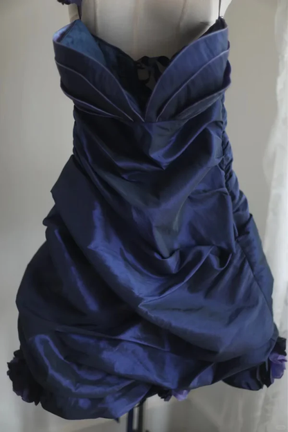 Vintage Sweetheart Royal Blue Taffeta Mini Formal 8th Grade Homecoming Dress Short Birthday Outfits S866