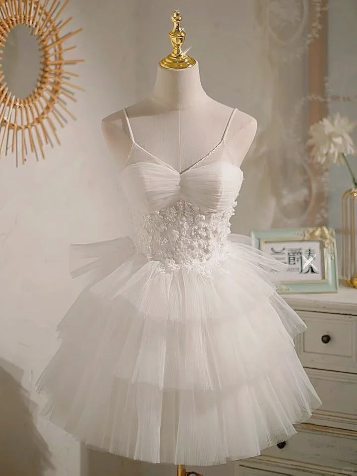 Charming Tulle Layered White A Line Short Homecoming Dress 21st Birthday Outfits D355