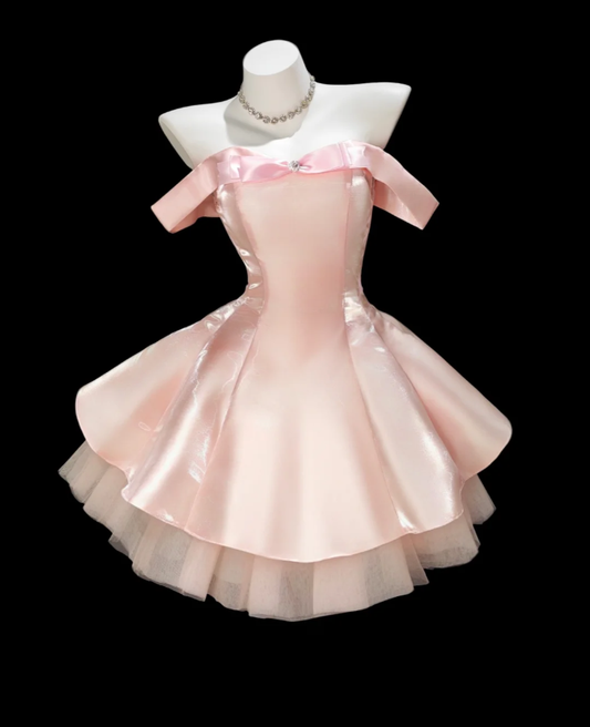 Cute A Line Pink Tulle Satin Short Graduation Homecoming Dress Birthday Dress D2345