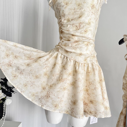 Romantic Floral Short Vacation Dress Yellow Birthday Outfits S290