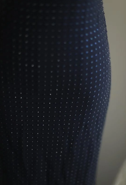 Classy Spaghetti Straps Navy Blue Beaded Mermaid Long Evening Dress Formal Wedding Guest Dress D2197