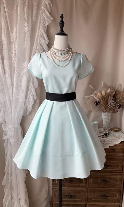 Cute Light Mint Green Satin A Line Short Homecoming Dress Cocktail Dress D3181