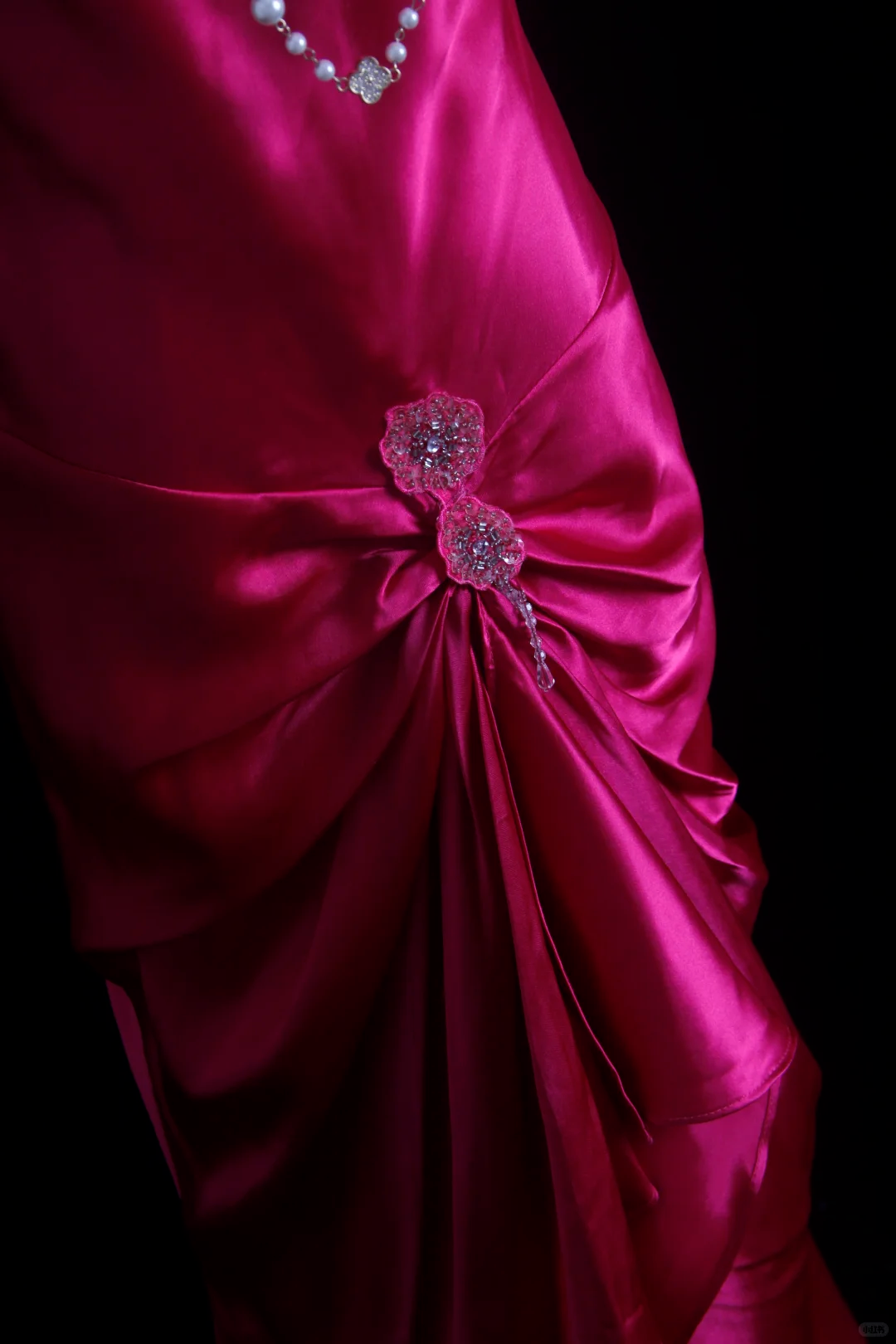 Pretty Spaghetti Straps Hot Pink Satin Beaded Mermaid Long Party Dress Birthday Dress D2849