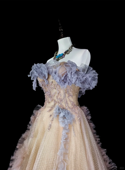 Classy Off The Shoulder Pink Tulle Pleated Ruffles Long Evening Dress Prom Dress D5389