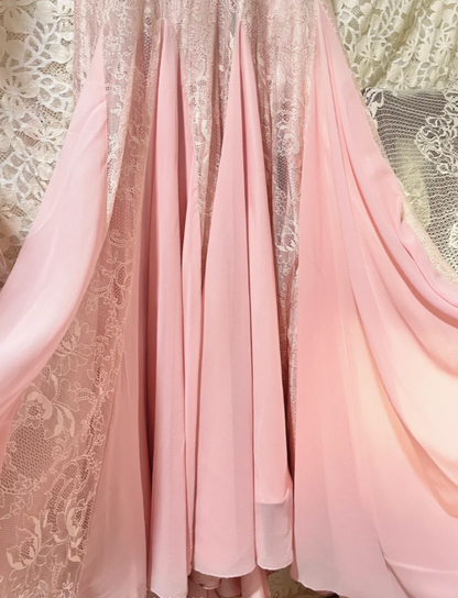Classy V Neck Pink Lace Chiffon Mermaid Long Wedding Guest Dress Formal Prom Dress Party Gown D2134