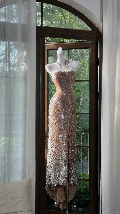 Gorgeous Halter Sequin Slit Mermaid Party Dress Long Evening Dress D878