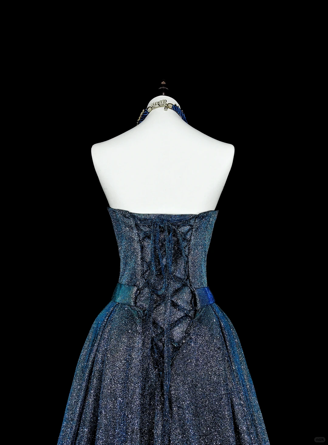 Classy Strapless Satin Sequin Blue Long Evening Dress Prom Dress D5390