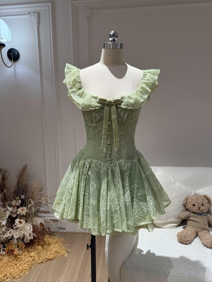Pretty Sage Green Lace A Line Short Birthday Outfits,Mini Homecoming Dress D4239