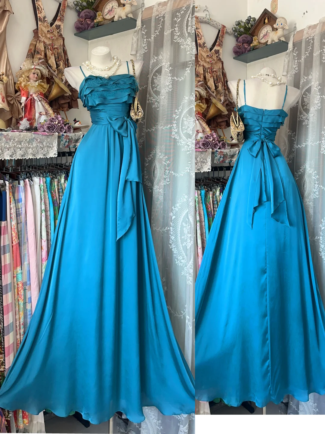 Fashion Blue Spaghetti Straps Blue Mermaid Evening Dress Long Wedding Guest Dress D3212