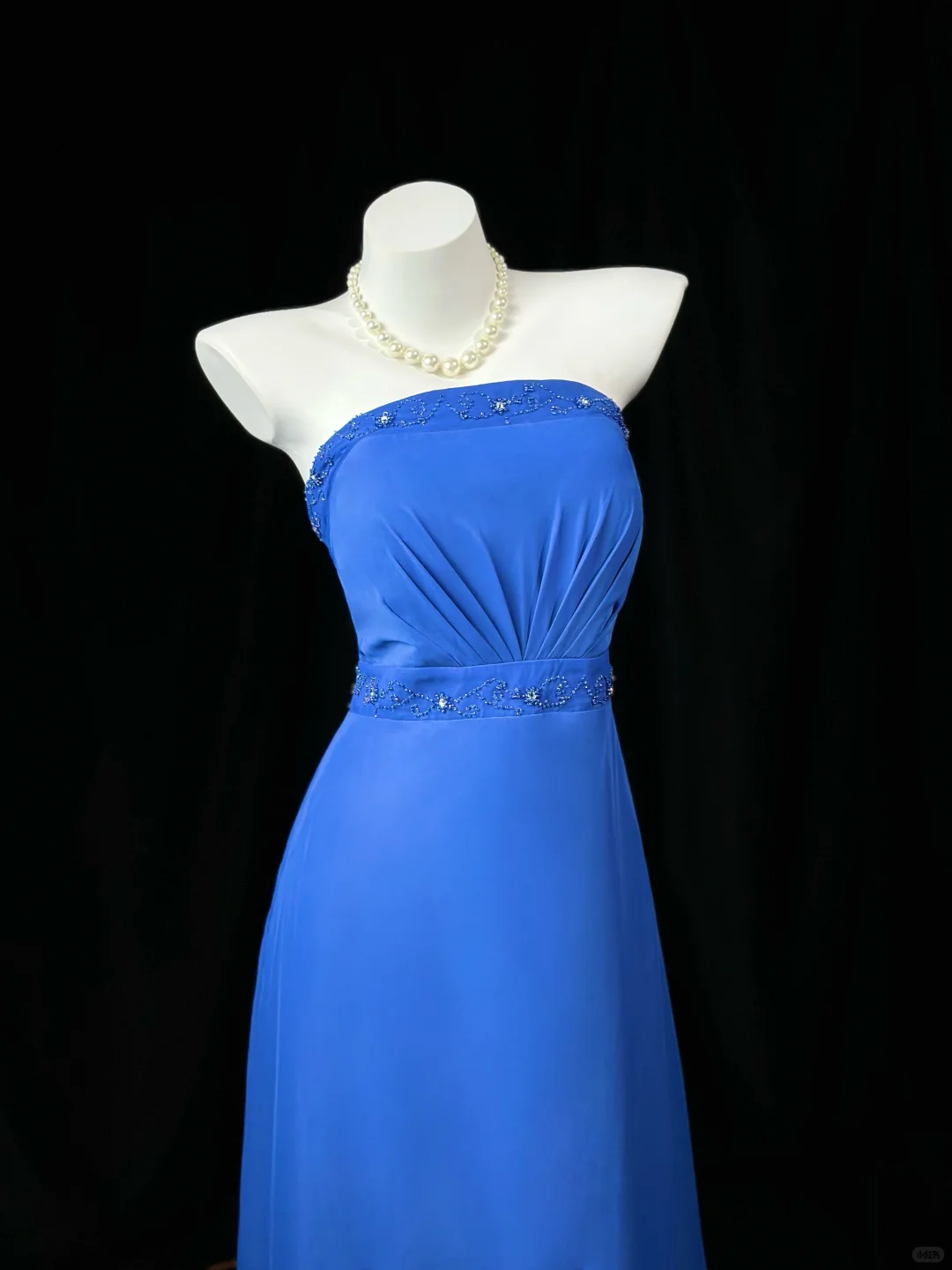 Chic Strapless Satin Beaded Long Wedding Guest Dress Royal Blue Evening Dress Party Dress D2519