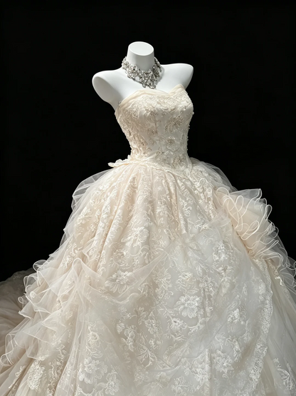Pretty Sweetheart Neck Off White Tulle Lace Long Wedding Dress Bridal Dress D5268