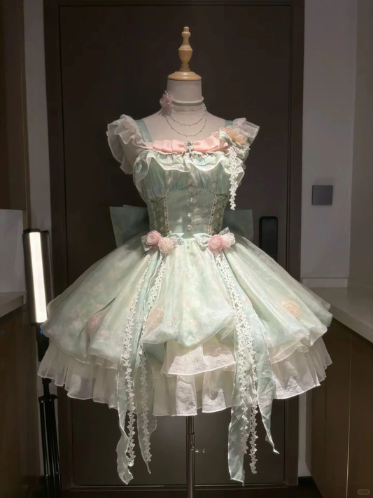 Cute Green Chiffon Lolita Birthday Dress Short Holiday Dress  S408