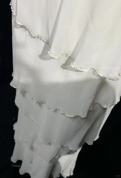 Classy White Sleeveless Chiffon Layered Beaded Long Party Dress Evening Dress D2841