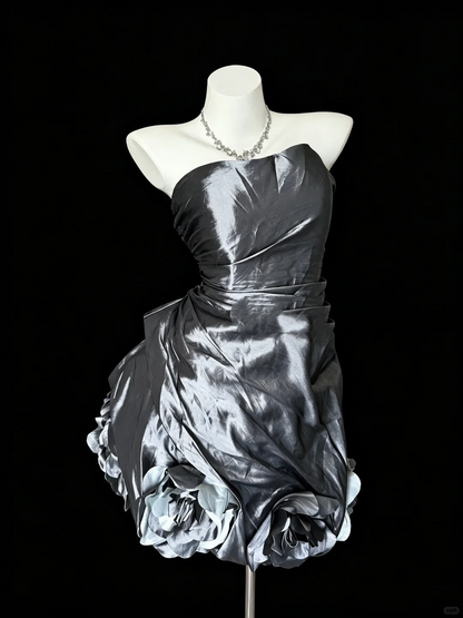 Stylish Strapless Satin Pleated Short Homecoming Dress Cocktail Dress D5263