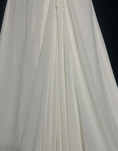 Classy White Strapless Chiffon Beaded Mermaid Long Party Dress Birthday Evening Gown D3121
