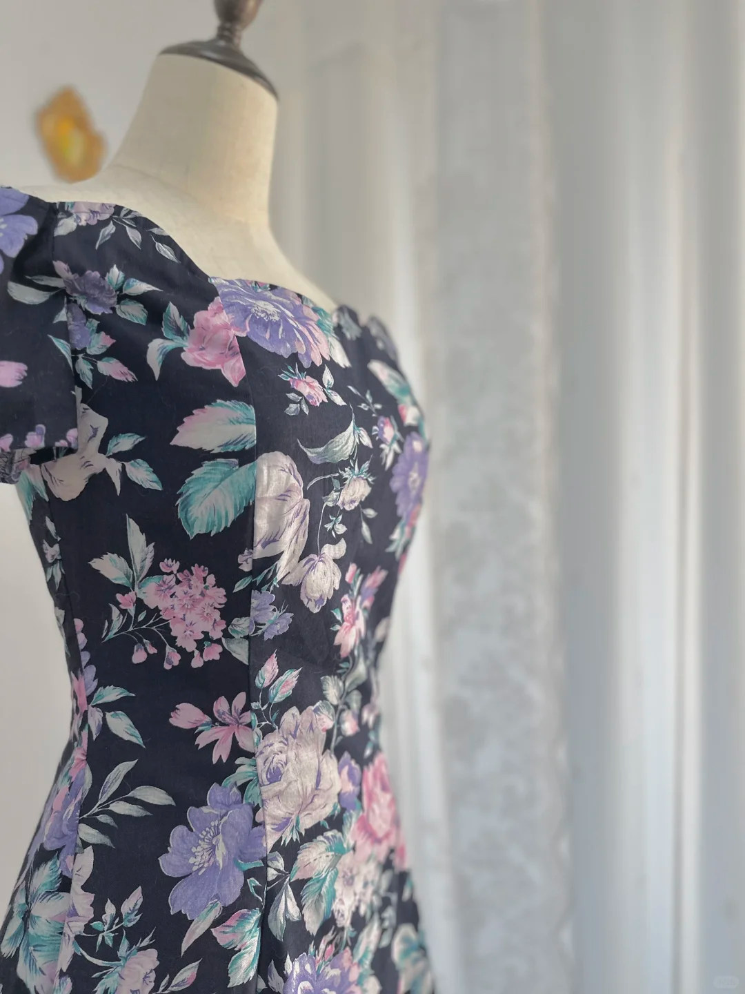 Vintage Satin Print Floral A Line Off The Shoulder Homecoming Dress Short Prom Dress D528