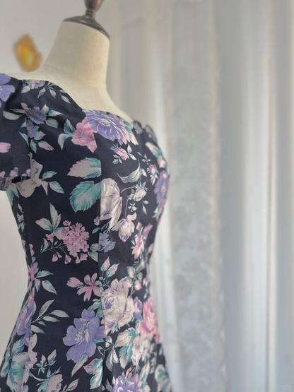 Vintage Satin Print Floral A Line Off The Shoulder Homecoming Dress Short Prom Dress D528