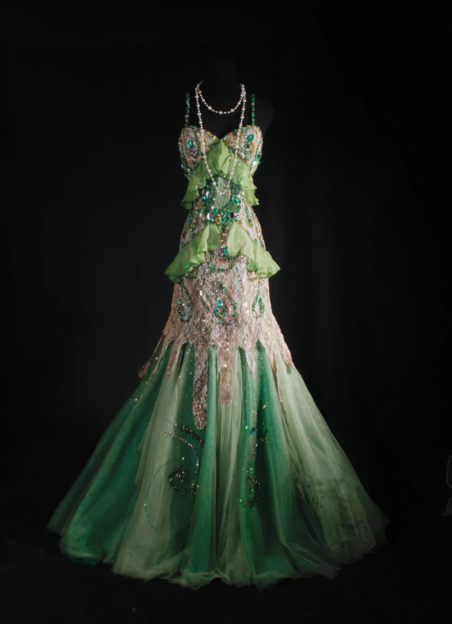Gorgeous Spaghetti Straps Green Tulle Lace Beaded Mermaid Long Evening Dress Birthday Party Gown D2007