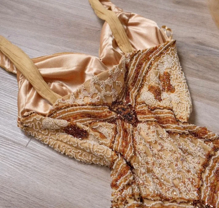 Vintage Navy Blue Spaghetti Straps Tulle Beaded Mermaid Long Evening Dress Party Gown D1482