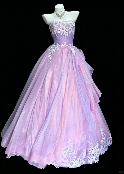 Classy Lavender Tulle Appliques Satin Long Evening Dress Sweetheart Neck Birthday Party Dress D5289