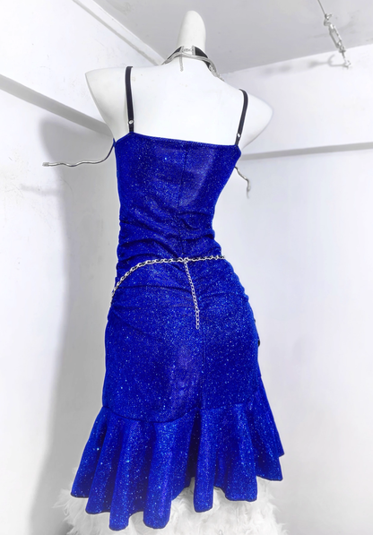 Charming Royal Blue Spaghetti Straps Ruffles Short Birthday Dress Homecoming Dress S614