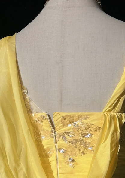 Glamorous Yellow Chiffon Sequin Mermaid Long Party Dress Prom Gown Formal Wedding Guest Dress D1995