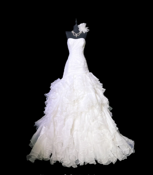 Charming White Strapless Tulle Pleated Mermaid Wedding Dress Long Bridal Dress D551