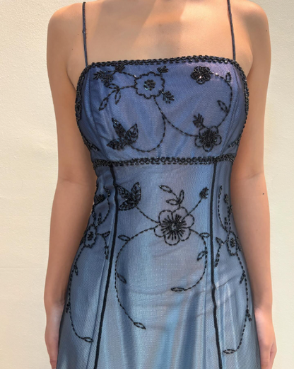 Gorgeous Spaghetti Straps Ombre Blue Tulle Beaded Mermaid Eevening Dress Long Birthday Party Gown D1695