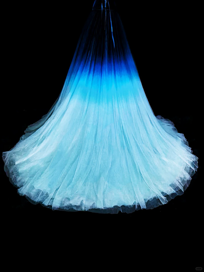 Vintage Strapless Ombre Blue Tulle Sequin Long Party Dress Evening Dress D5373