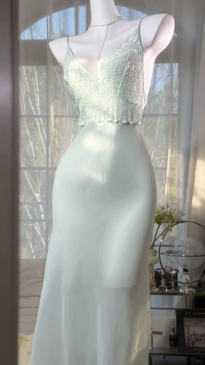 Classy Spaghetti Straps Mint Green Chiffon lace Mermaid Midi Party Dress Birthday Dress D2527
