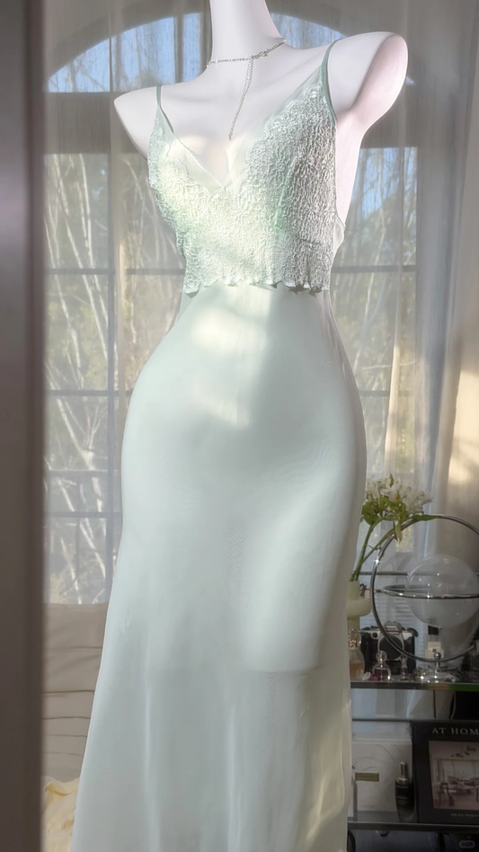 Classy Spaghetti Straps Mint Green Chiffon lace Mermaid Midi Party Dress Birthday Dress D2527
