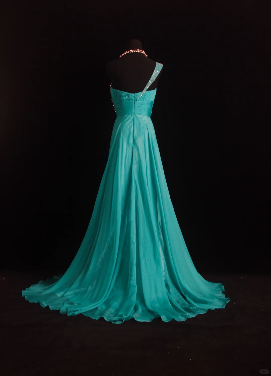 Unique One Shoulder Chiffon Beaded Long Wedding Guest Dress,Green Party Dress Prom Gown D2852