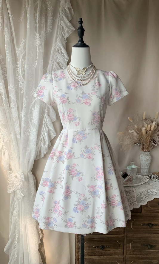 Pretty White Satin Print Floral A Line Short Birthday Outfits,Formal 8th Grade Homecoming Dress D3190