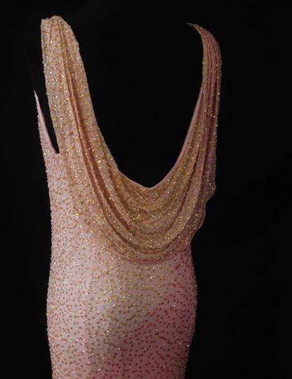 Glamorous Sleeveless Ombre Pink Satin Beaded Mermaid Long Evening Gown Birthday Outfits D2283