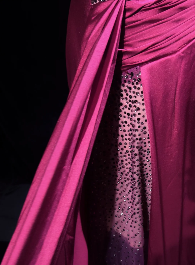 Elegant Strapless Hot Pink Satin Beaded Mermaid Long Wedding Guest Dress Formal Evening Dress D2058