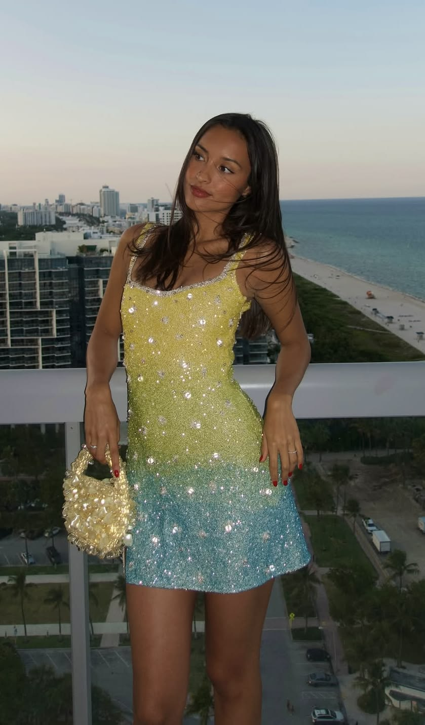 Glitter Ombre Green Sequin Beaded Short Homecoming Dress Birthday Outfits D4638