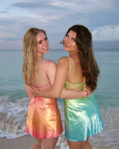 Beautiful Spaghetti Straps Ombre Pink Satin A Line Short 7th Graduation Homecoming Dress Birthday Outfits D3042