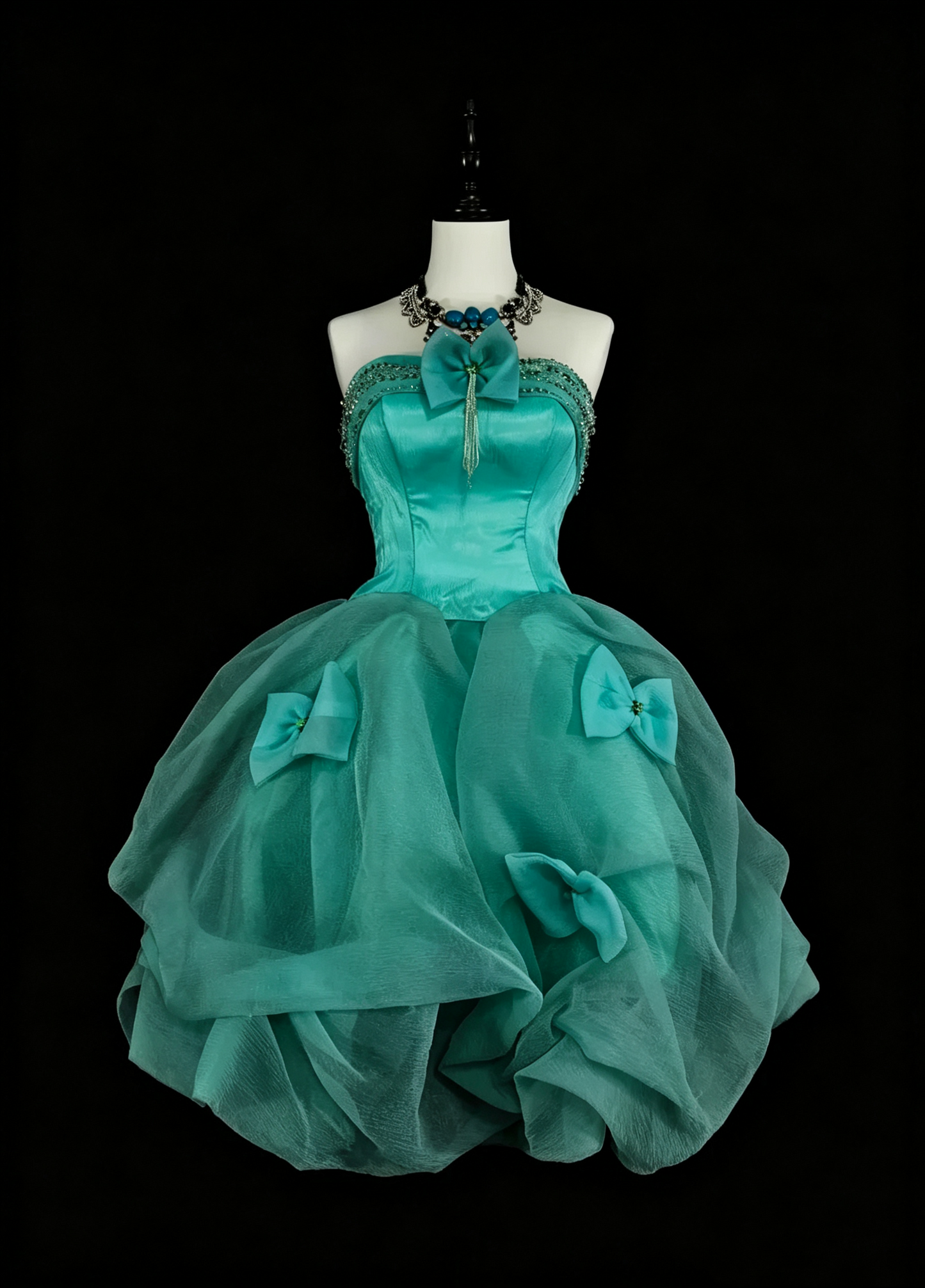 Vintage Green Strapless Tulle Beaded Short Homecoming Dress Cocktail Dress With Bow D4068